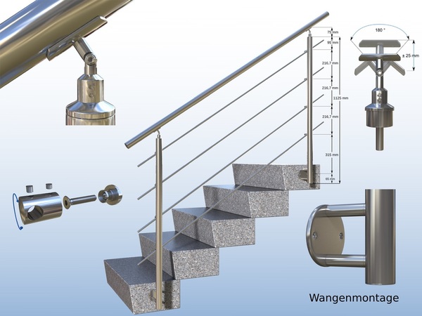 Edelstahl Geländer Handlauf Treppengeländer Balkongeländer V2A Treppe Bausatz 